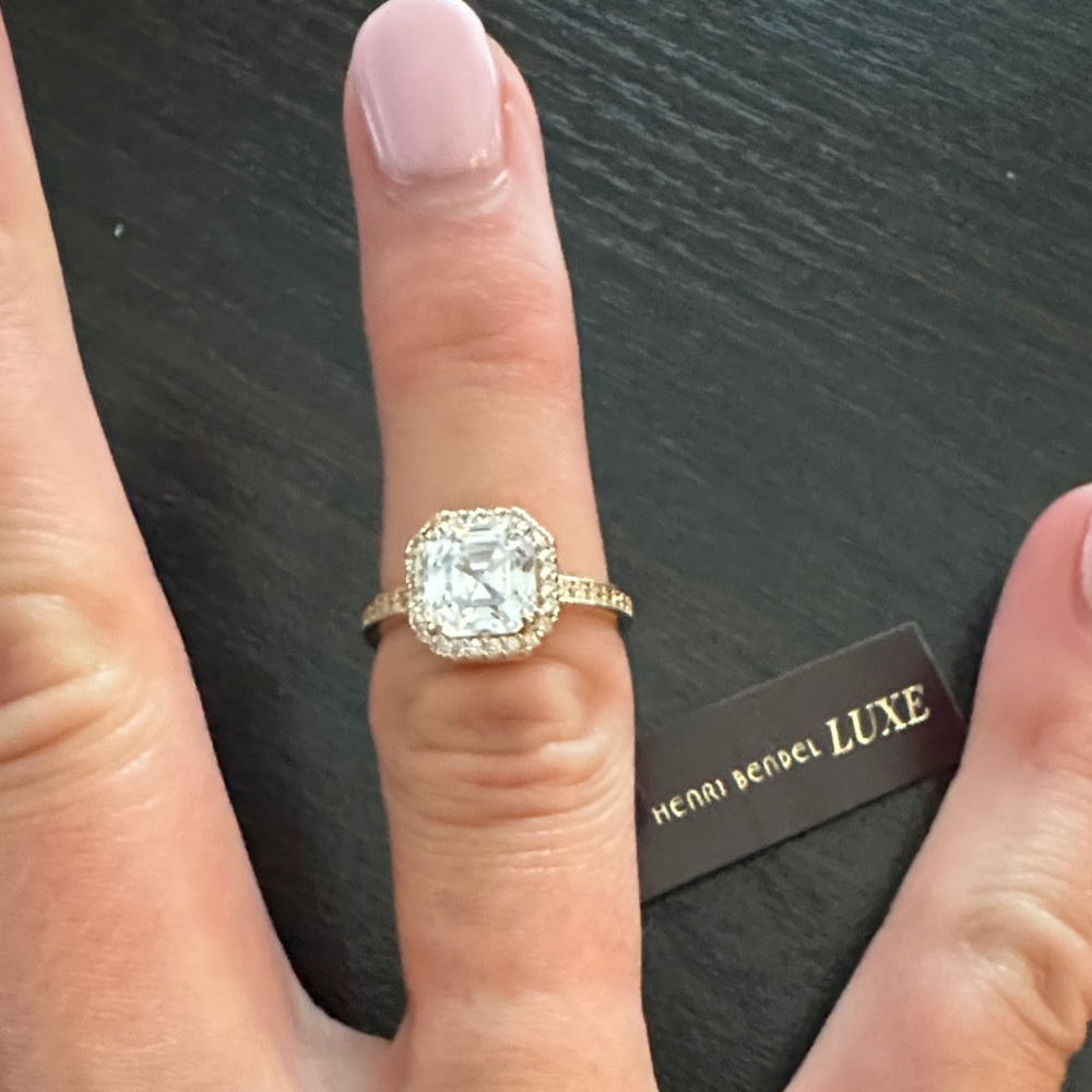 Henri Bendel Gold Ring with Sparkling Clear Gem